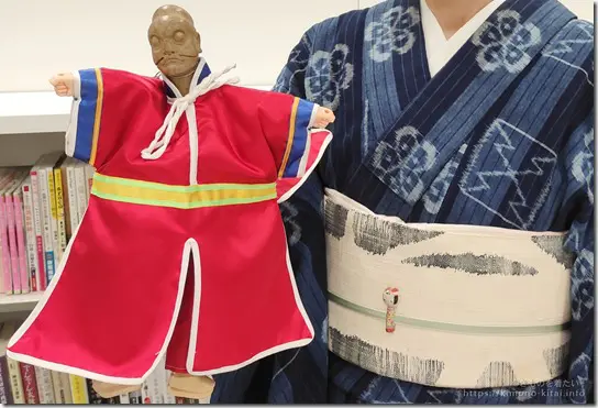 弓浜絣にこけしの帯留で台湾の伝統人形劇「布袋戯（ポテヒ）」の展覧会
